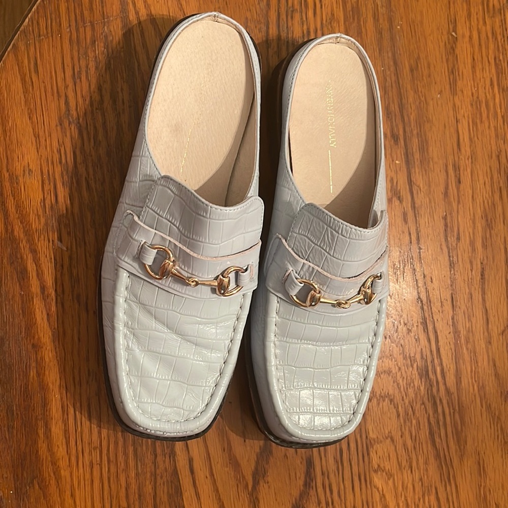 Cute leather Intentionally Blank Baby Blue Mules NWOB